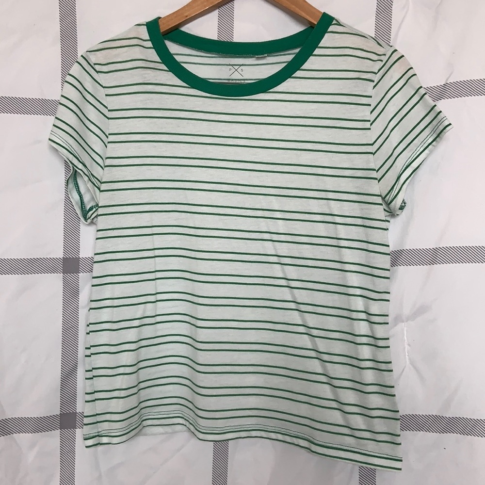 white and green stripped pacsun cropped t-shirt